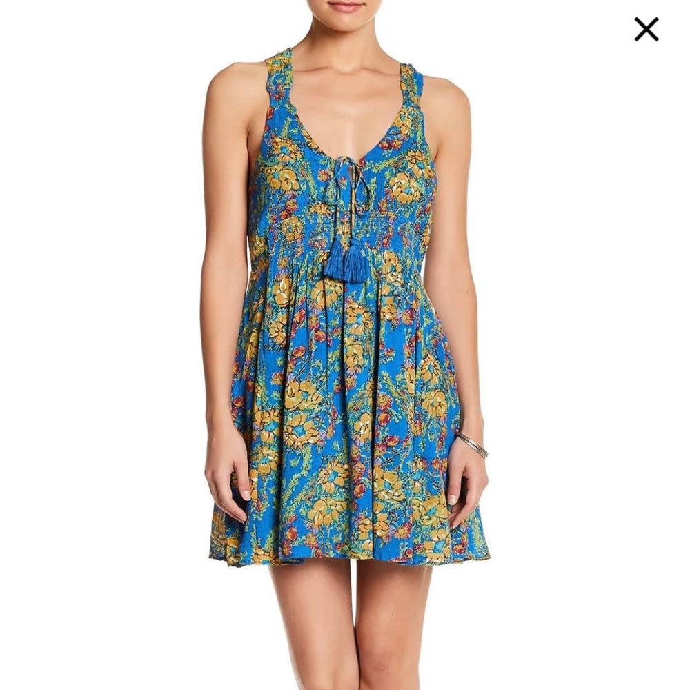 Free people blue dress with yellow floral